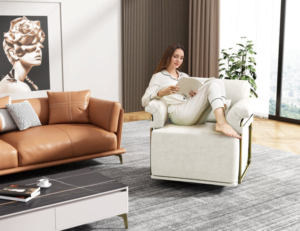 English Elm 360 Degree Square Swivel Accent Chair - Plush Upholstered Lounge Armchair With Gold Legs For Any Space W2012P319072