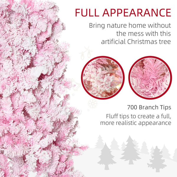 English Elm Homcom Snow Flocked Pink Pencil Christmas Tree Warm Led Lights Slim Festive Decor W2225P229399