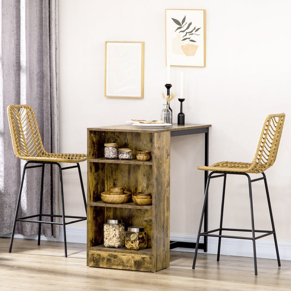 English Elm HOMCOM Boho Rattan Counter Stools Set of 2 26" Height Breathable Wicker Seats Steel Frame, Yellow W2225P200469