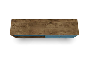 English Elm Liberty 71" TV Stand with Mid-Century Splayed Legs, Wire Management, Drawer & Cubby Storage Brown+Blue B365P398361