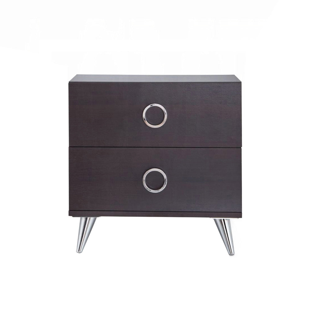 English Elm 2 Drawers Espresso Nightstand With Modern Silver Legs - Stylish Storage For Bedroom Essentials B016P253950
