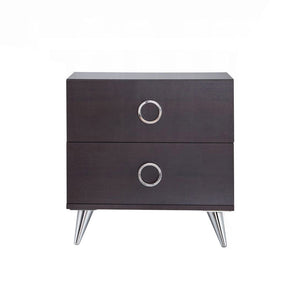 English Elm 2 Drawers Espresso Nightstand With Modern Silver Legs - Stylish Storage For Bedroom Essentials B016P253950