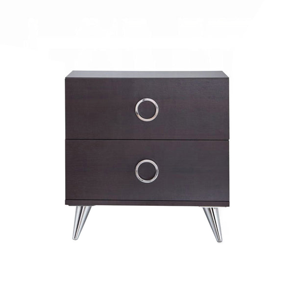 English Elm 2 Drawers Espresso Nightstand With Modern Silver Legs - Stylish Storage For Bedroom Essentials B016P253950
