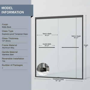 English Elm 56-60 in Semi-frameless Bypass Shower Door Matte Black Tempered Glass Walk-in W1573P239432