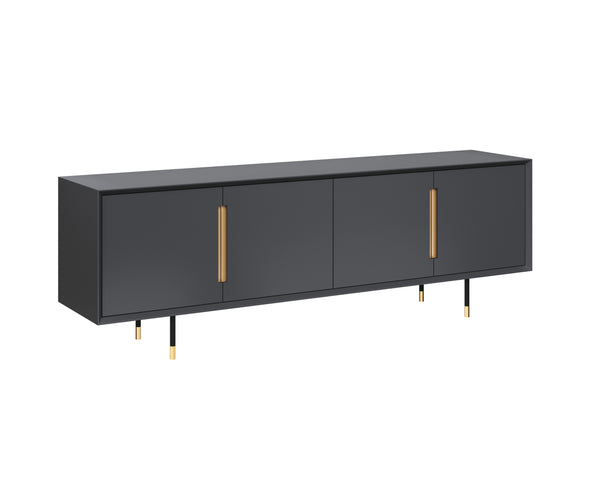 Sunpan Danbury Modern Media Console with Rustic Bronze Accents and Gold Caps - Slate Navy Finish Elegance