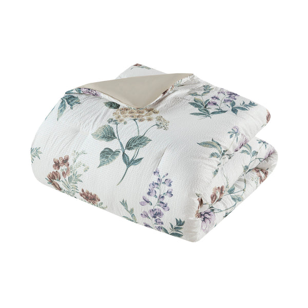 English Elm 7 Piece Seersucker Comforter Set With Throw Blanket In Taupe & Blush - Cozy Cottage Chic Style B035P266669