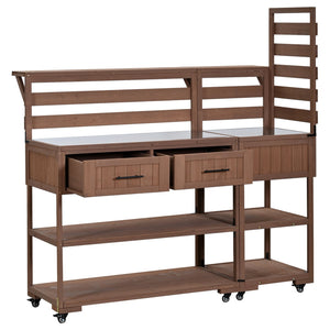 English Elm Topmax Modular Fir Wood Outdoor Kitchen Cart Stainless Steel Prep Station Brown N717P417963D