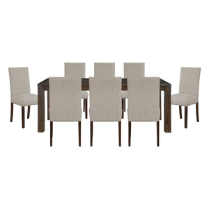 English Elm Classic 9 Piece Acacia Veneer Dining Set with Parsons Chairs and Nailhead Trim Dark Brown,Taupe B011S02249