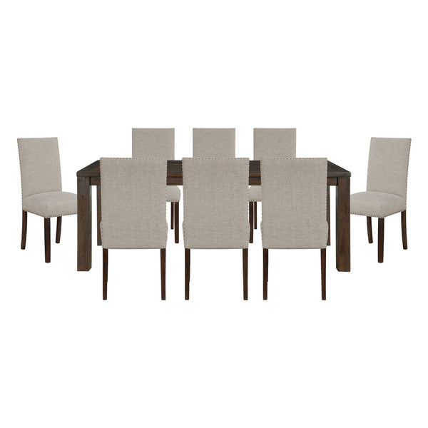 English Elm Classic 9 Piece Acacia Veneer Dining Set with Parsons Chairs and Nailhead Trim Dark Brown,Taupe B011S02249