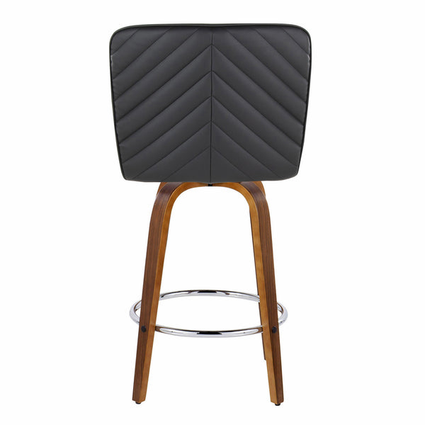 English Elm 26" Swivel Counterstools with Tufted Faux Leather Walnut Legs and Chrome Footrest Set of 2 B202S00330
