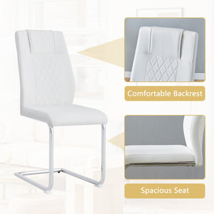 English Elm Table and Chair Set Oval Glass Top Twin Column Base with Six Pu Leather Seats Silver,Transparent,White W1151S04738