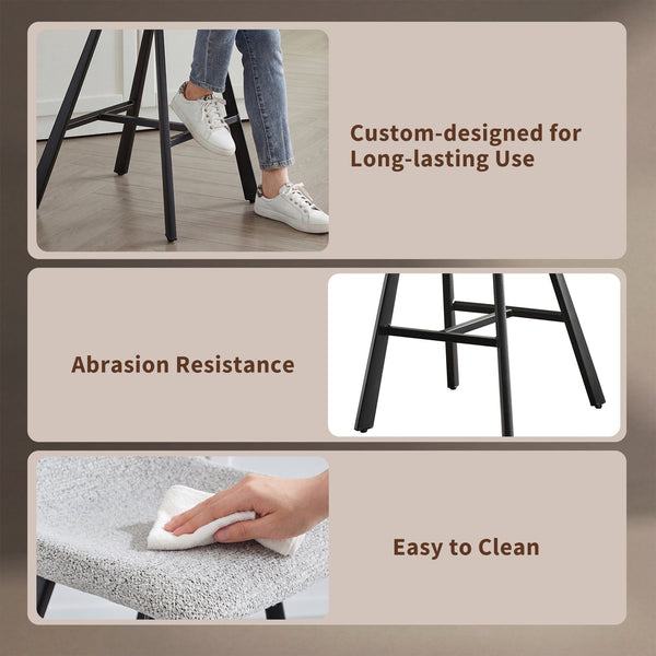 English Elm Modern Upholstered Gray Fabric Barstool with Black Metal Frame for Kitchen Island W5096P400393