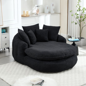 English Elm Oversized Memory Foam Chenille Bean Bag Sofa with Ergonomic Back Support, 3 Large & 2 Small Pillows Black W395P359415