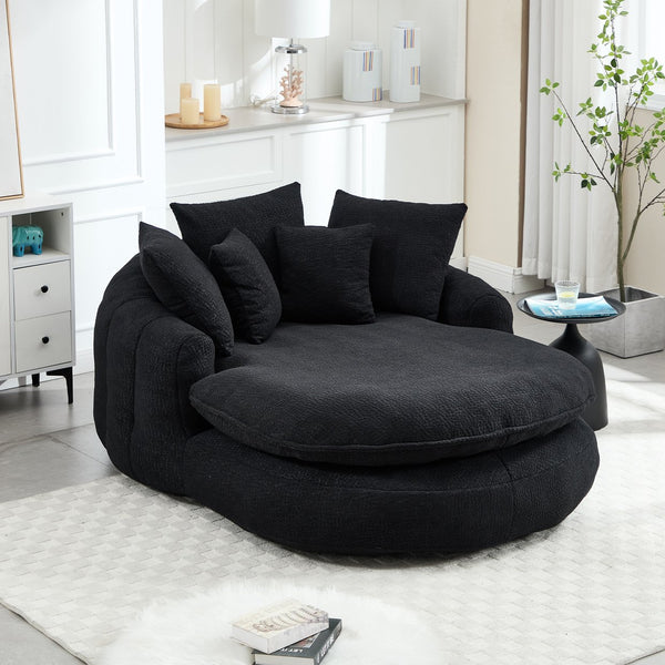 English Elm Oversized Memory Foam Chenille Bean Bag Sofa with Ergonomic Back Support, 3 Large & 2 Small Pillows Black W395P359415