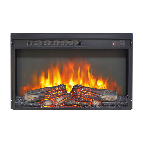 English Elm 26 Inch Slim Electric Fireplace Insert with Log Set Realistic Flame and Remote Timer W1769P345285
