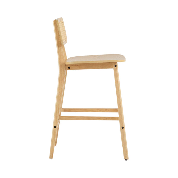English Elm Christopher Knight Home® - Bari Curved Solid Wood Barstool with Woven Rattan Backrest, Ergonomic Comfort and Timeless Finish Natural N775P264463N