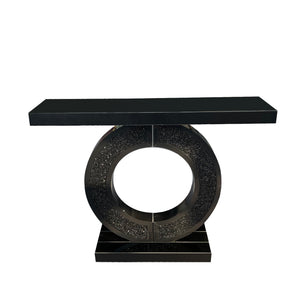English Elm Mirrored Console Table with Diamond Inlay Double O Base Glam Entryway Accent Black W3836P420858