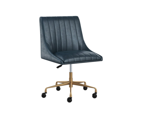 Sunpan Halden Office Chair - Urban Design with Bold Stitching and Rustic Bronze Base for Modern Workspaces Vintage Blue