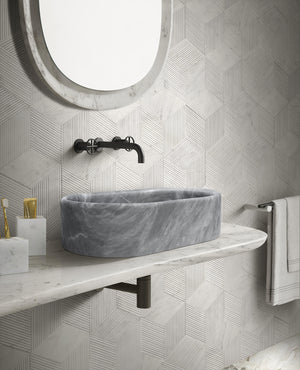 English Elm Carrara Gray Marble Vessel Sink – Semi-Polished Natural Stone, Elegant Design For Luxe Bathrooms W1696P333274