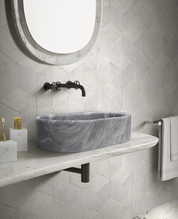 English Elm Carrara Gray Marble Vessel Sink – Semi-Polished Natural Stone, Elegant Design For Luxe Bathrooms W1696P333274