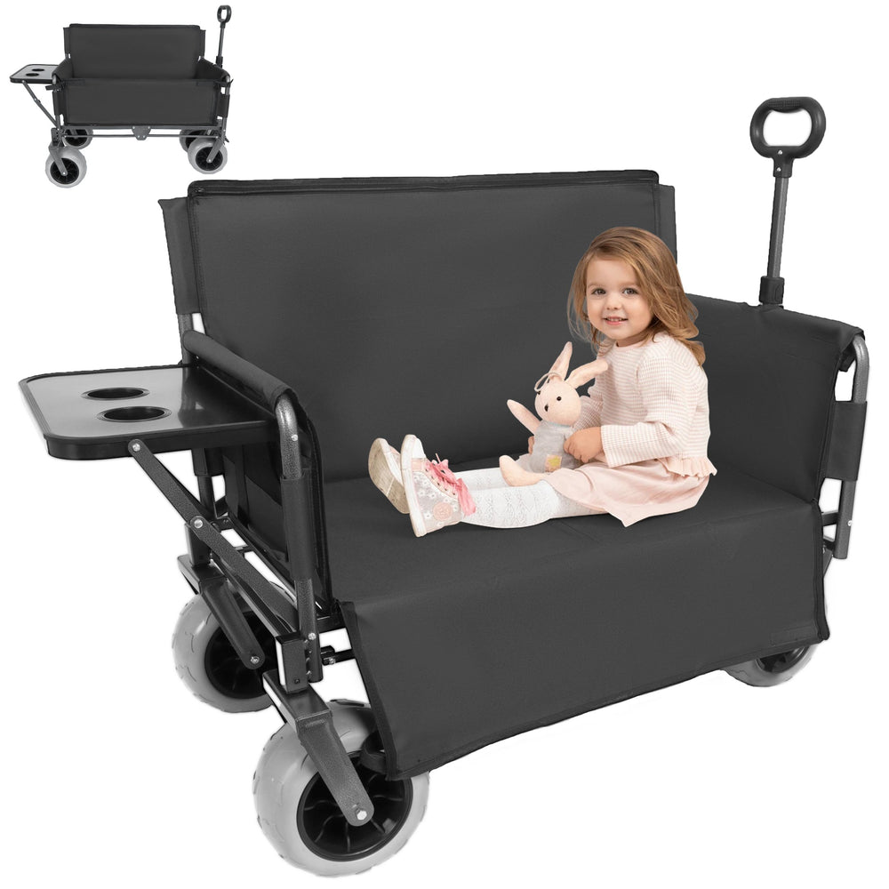 English Elm 3-in-1 Collapsible Wagon with Folding Tabletop Cup Holders All Terrain Beach Camping Black W2932P421326