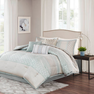 JLA Home Madison Park - 7 Madison Park Bennett Jacquard Comforter Set with Geometric Stripes and 3 Decorative Pillows for Timeless Style 104 L x 92 W x 1.5H MP10-2416