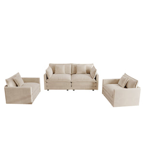 English Elm 3 Piece Chenille Living Room Sofa Set with Two Armchairs Toss Pillows Solid Wood Frame W714S00890