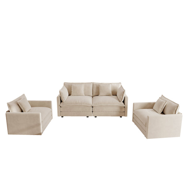English Elm 3 Piece Chenille Living Room Sofa Set with Two Armchairs Toss Pillows Solid Wood Frame W714S00890