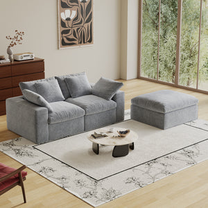 English Elm Modular Sectional Sofa - 3-Seater Light Gray Minimalist Design With Ottoman, Comfy Sleeper Option W3622S00010