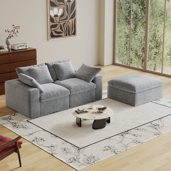 English Elm Modular Sectional Sofa - 3-Seater Light Gray Minimalist Design With Ottoman, Comfy Sleeper Option W3622S00010