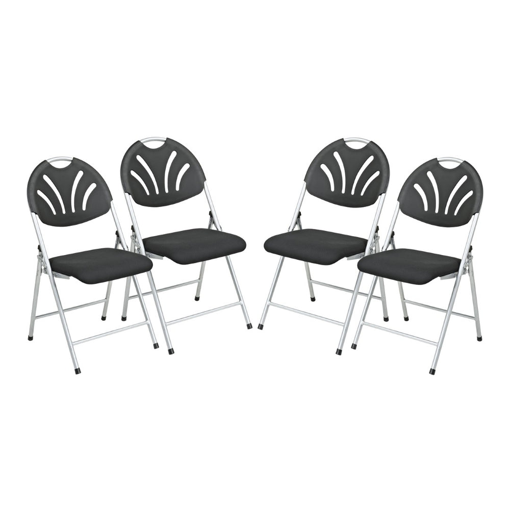 OSP Home Furnishings Folding Chair with Ventilated Fan Back Padded Mesh Seat for Events and Offices Silver FC8100NS-3