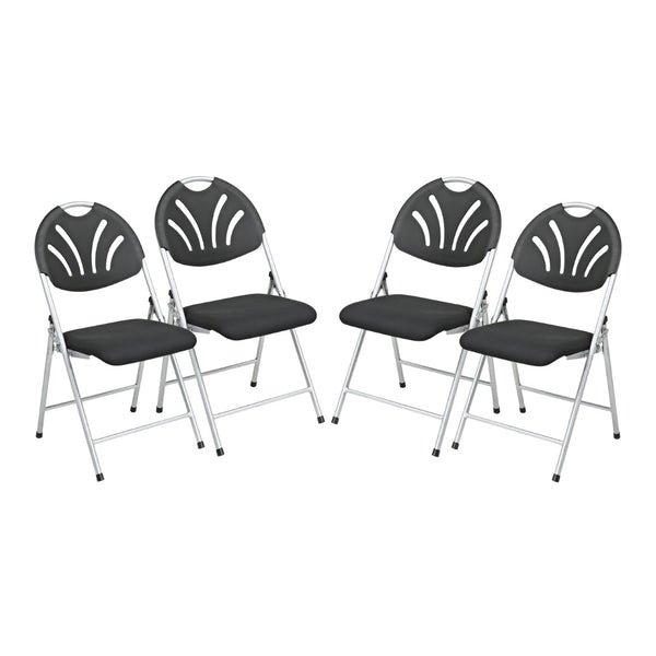 OSP Home Furnishings Folding Chair with Ventilated Fan Back Padded Mesh Seat for Events and Offices Silver FC8100NS-3