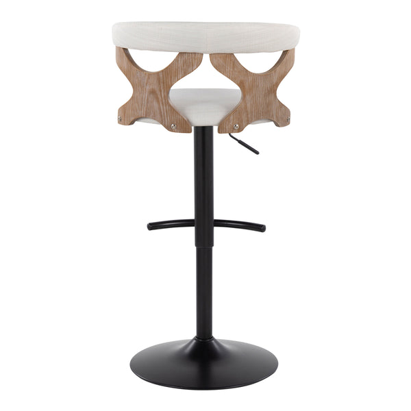 English Elm Contemporary Swivel Barstools with Cut-out Back Faux Leather Seat and Wood Accents Set Cream B202S00860