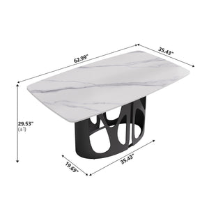 English Elm 63" Modern Sintered Stone Dining Table With Curved White Top & Black Iron Legs For 6 People W1535S00434