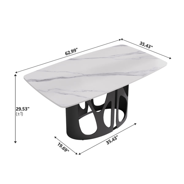 English Elm 63" Modern Sintered Stone Dining Table With Curved White Top & Black Iron Legs For 6 People W1535S00434