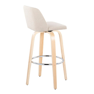 English Elm Toriano 30" Fixed-Height Barstools Set Of 2 - Stylish Cream Fabric, Chrome Footrest, Modern Design B202S00671-GIGA