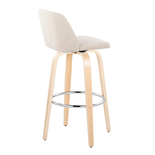 English Elm Toriano 30" Fixed-Height Barstools Set Of 2 - Stylish Cream Fabric, Chrome Footrest, Modern Design B202S00671-GIGA