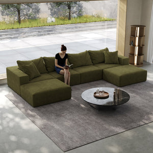 English Elm Oversized sponge cloud sofa modular 162" L-shaped sectional with chenille upholstery and 6 pillows, no-assembly comfort Green W834S00392