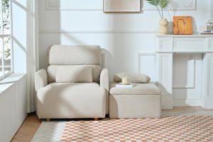 English Elm Oversized Storage Ottoman Accent Chair with Deep Wide Seat, Mid-Century Upholstered Lounge Sofa for Cozy Reading and Relaxation Beige+Grey W1028S00044