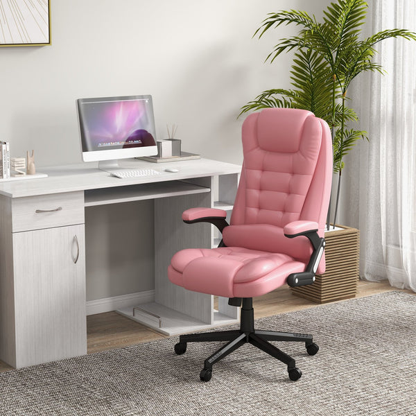 English Elm Homcom High Back Heated Massage Office Chair With 6 Vibration Points & Remote, Pink Ergonomic Comfort W2225P217507