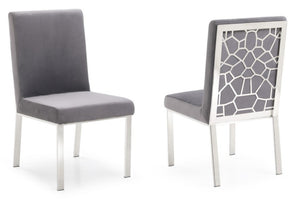 VIG Furniture Reba Grey Velvet Dining Chairs Set Of 2 — Luxe Full‑Back Comfort, Polished Stainless Cobweb Frame VGVCB0258-GRYSTL
