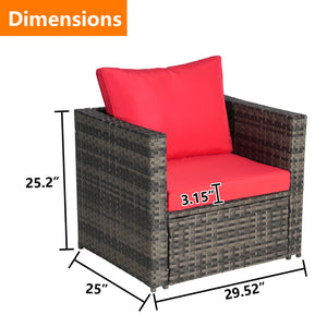 English Elm Outdoor Modular Wicker Sectional Patio Sofa Set for 2 Durable PE Rattan Steel Frame Comfortable Seating Grey+Red W874S00072