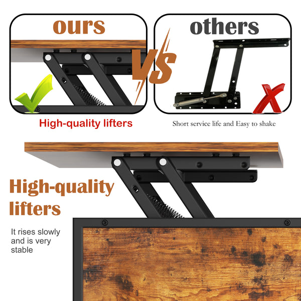 English Elm Farmhouse Lift Top Coffee Table With Hidden Storage - Adjustable Height Centerpiece For Modern Living T2398P354183