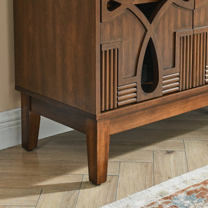 English Elm 60.5" Mid Century Sideboard Buffet with 4 Doors, Adjustable Shelves, Outlet Holes — Walnut TV Console W1801P224330