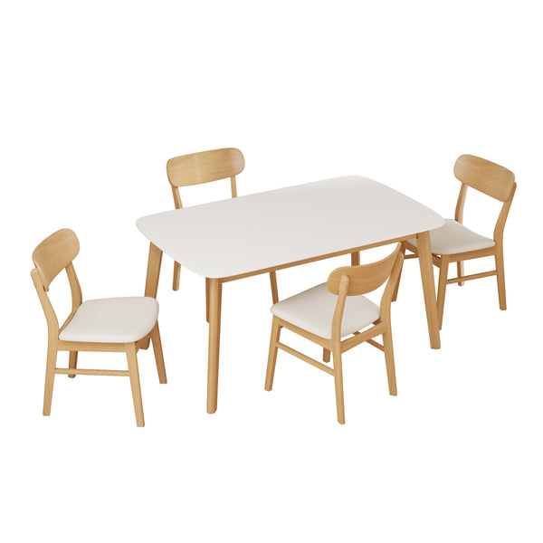 English Elm [video] 5 Piece Mid-century Rubberwood Dining Set with Cushioned Chairs for Modern Homes Light Beige,White+Oak N759S005002K