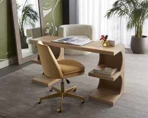Sunpan Berget Modern Office Chair – Glamorous Design with Matte Gold Base for Stylish Workspaces and Mobility Gold Sky