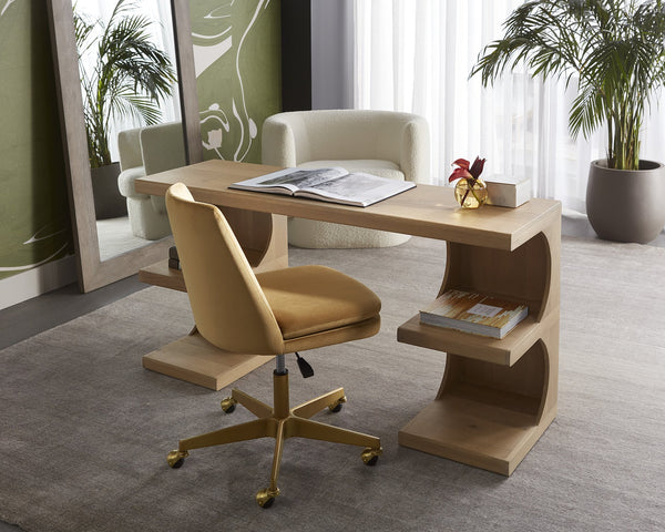 Sunpan Berget Modern Office Chair – Glamorous Design with Matte Gold Base for Stylish Workspaces and Mobility Gold Sky