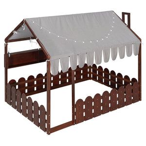 English Elm {slats Are Not Included} Twin Montessori House Floor Bed Kids Tent Lights Shelves Pinewood Frame Espresso N708P407963P
