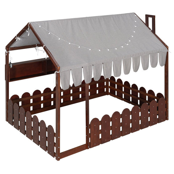 English Elm {slats Are Not Included} Twin Montessori House Floor Bed Kids Tent Lights Shelves Pinewood Frame Espresso N708P407963P