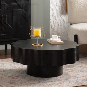 English Elm Scalloped Wave Edge Coffee Table Sculptural Low Profile Modern Living Room Accent Black W3081P389074